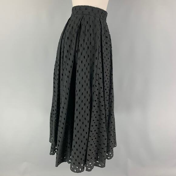 MOSCHINO Size 8 Black Cotton Eyelet A-Line Skirt - Picture 3 of 7